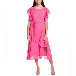 NWT Maison Tara Flutter Sleeve Fit & Flare Midi Dress Flamingo 10